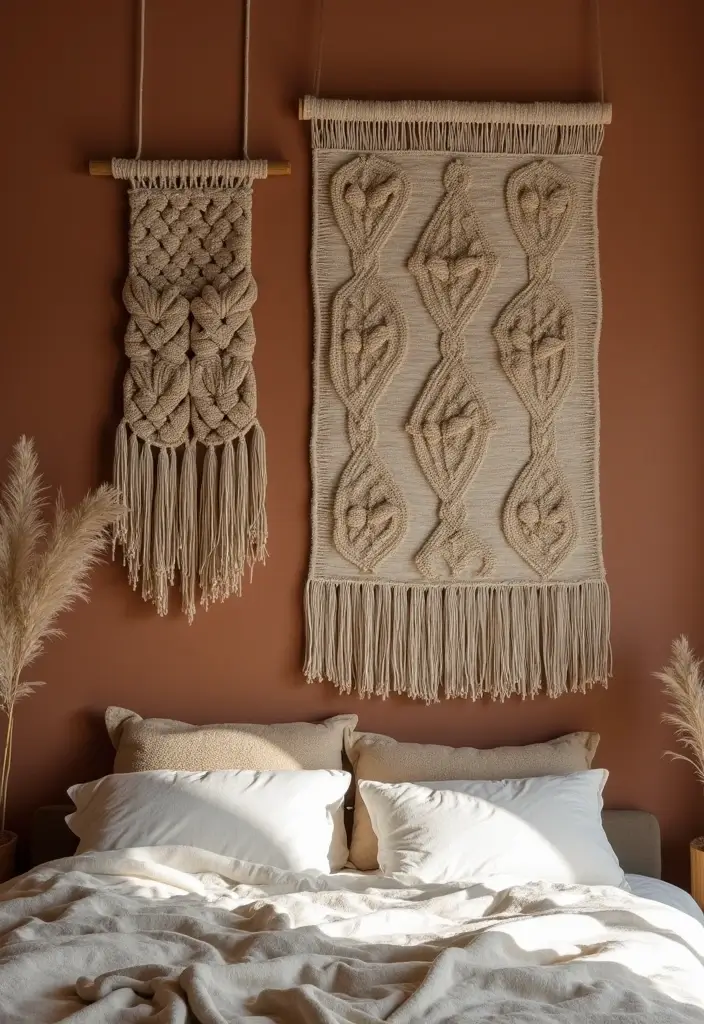 30 Brown Wall Bedroom Ideas That Bring Earthy Elegance - 26. Textured Wall Art