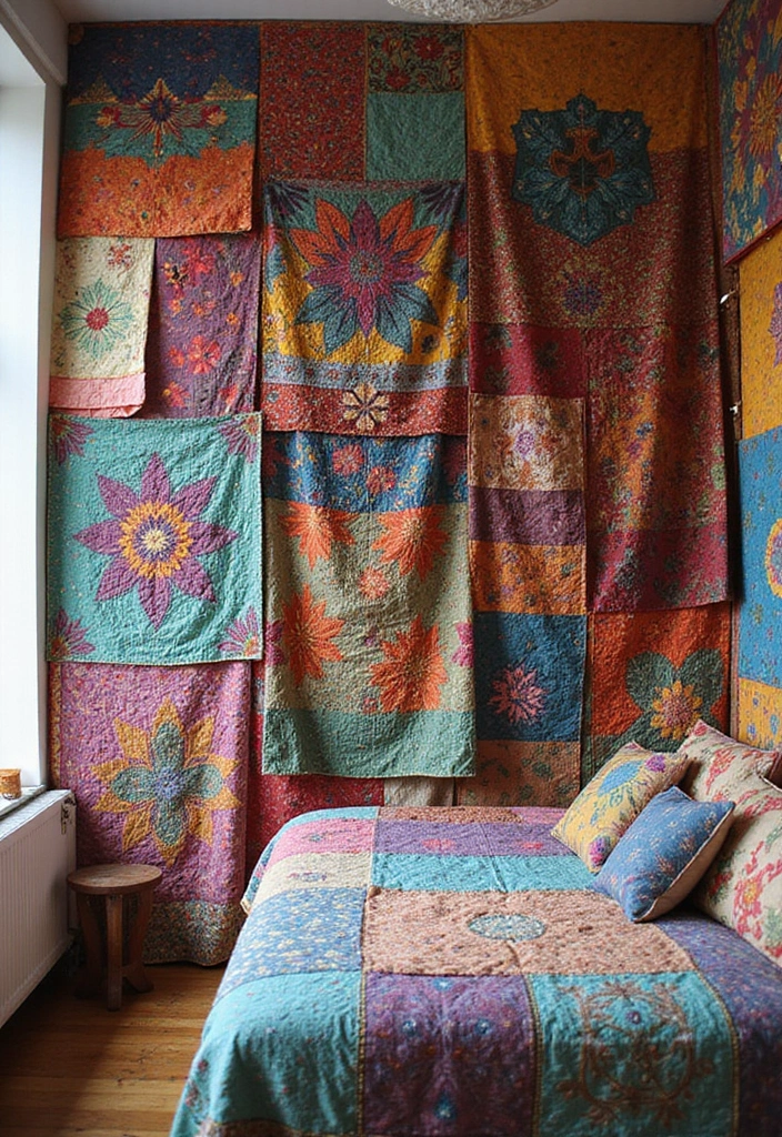 30 Corner of Bedroom Ideas That Turn Dead Space Into Magic - 14. Colorful Fabric Wall