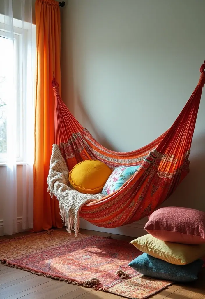 30 Corner of Bedroom Ideas That Turn Dead Space Into Magic - 17. Fabric Hammock