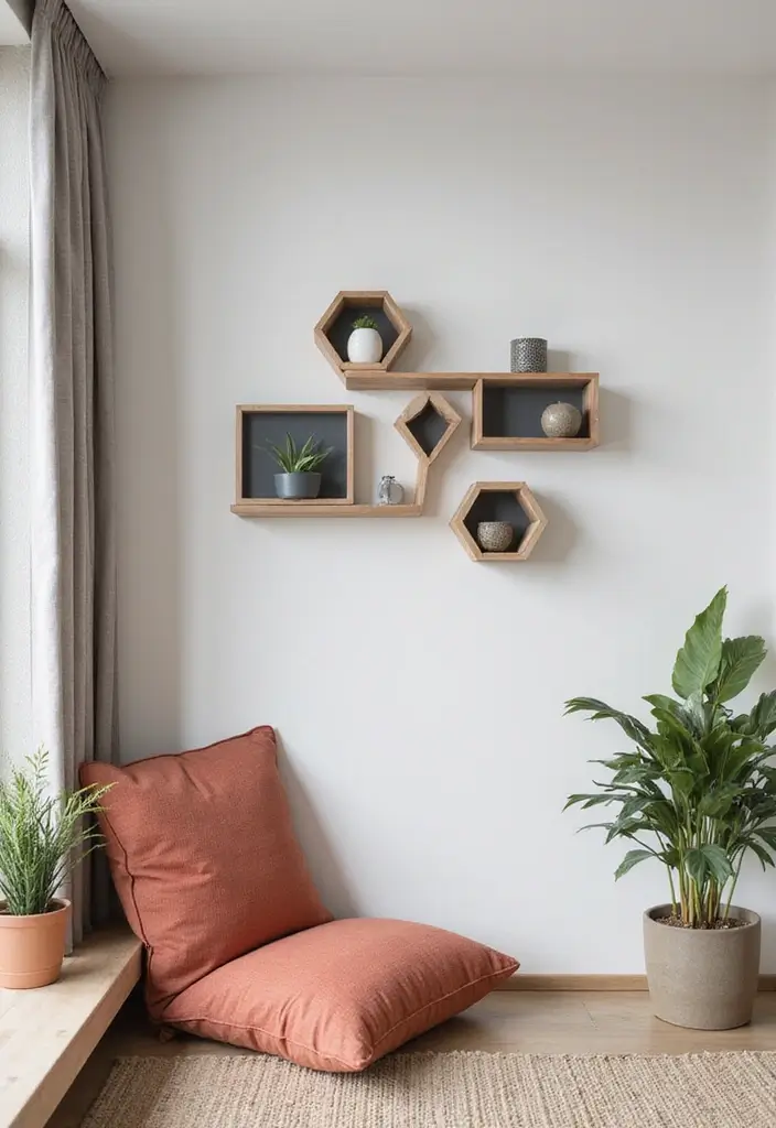 30 Corner of Bedroom Ideas That Turn Dead Space Into Magic - 25. Modern Geometric Corner