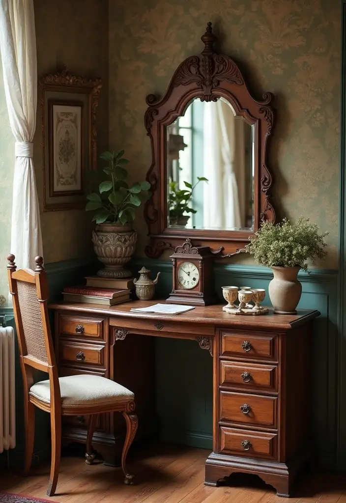 30 Corner of Bedroom Ideas That Turn Dead Space Into Magic - 7. Antique Corner Vignette
