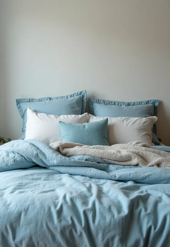 30 Dusty Blue Bedroom Ideas That Feel Calm & Sophisticated - 2. Dusty Blue Bedding
