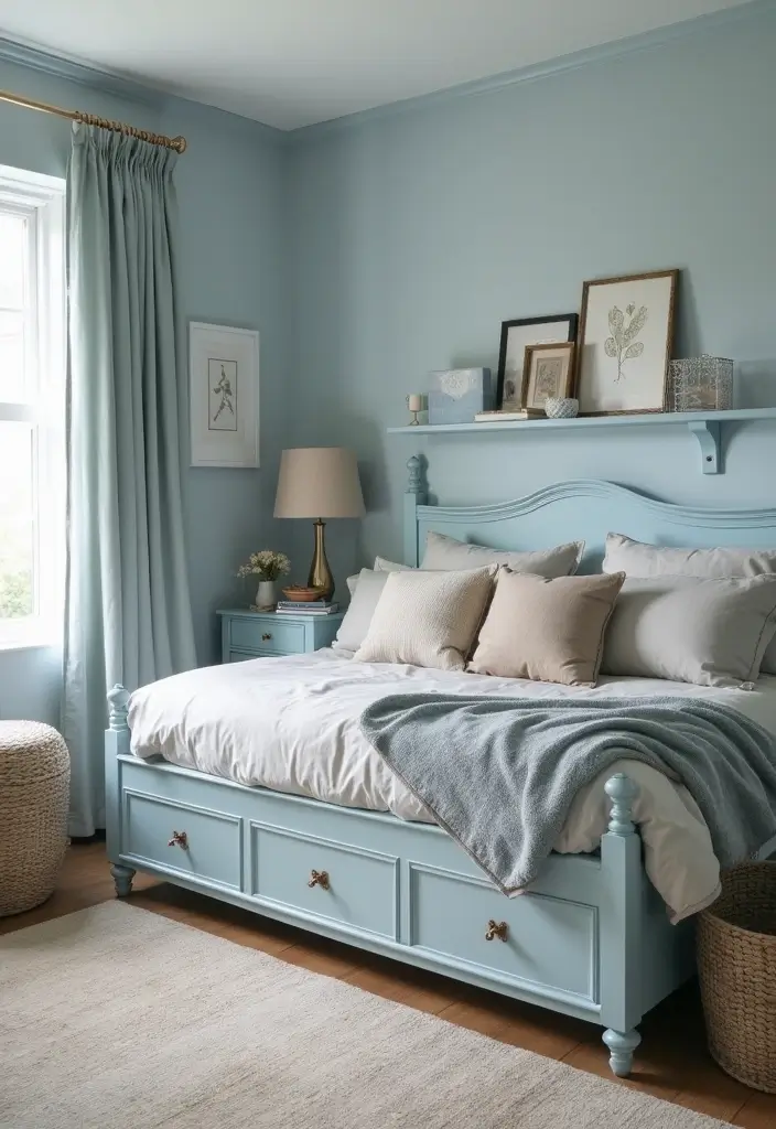 30 Dusty Blue Bedroom Ideas That Feel Calm & Sophisticated - 23. Dusty Blue Storage Solutions