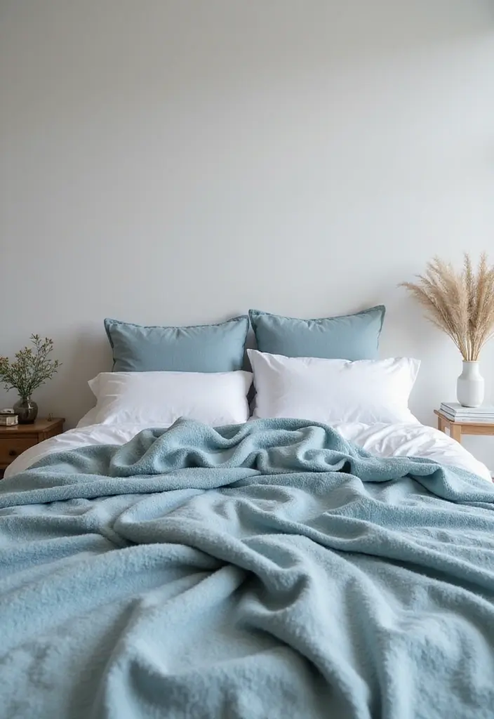 30 Dusty Blue Bedroom Ideas That Feel Calm & Sophisticated - 28. Dusty Blue Throws and Blankets