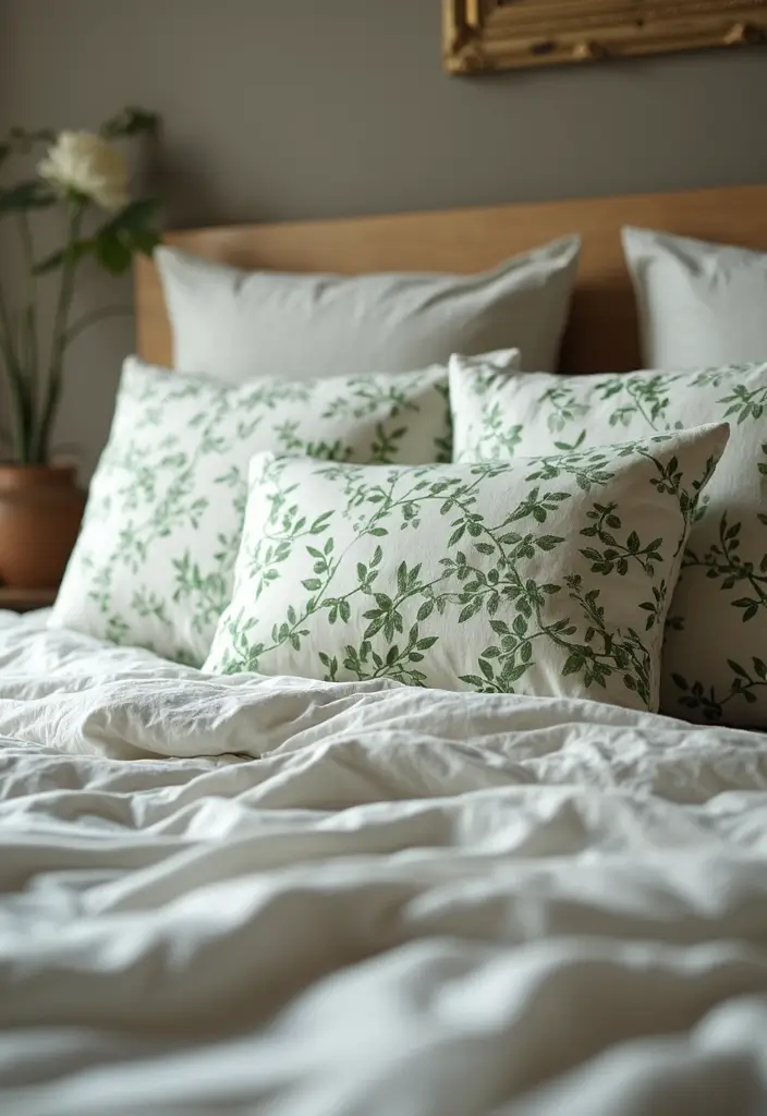 30 Fake Ivy Decor Bedroom Ideas That Bring Nature Inside - 20. Ivy-Inspired Pillow Covers