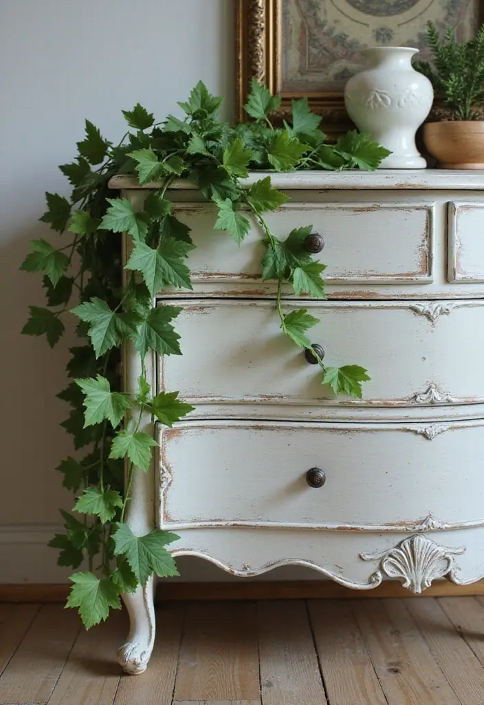30 Fake Ivy Decor Bedroom Ideas That Bring Nature Inside - 24. Faux Ivy Accents on Furniture