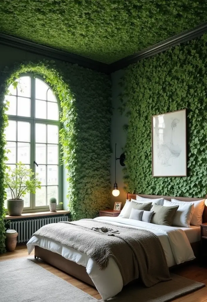 30 Fake Ivy Decor Bedroom Ideas That Bring Nature Inside - 3. Ivy Climbing Up the Walls