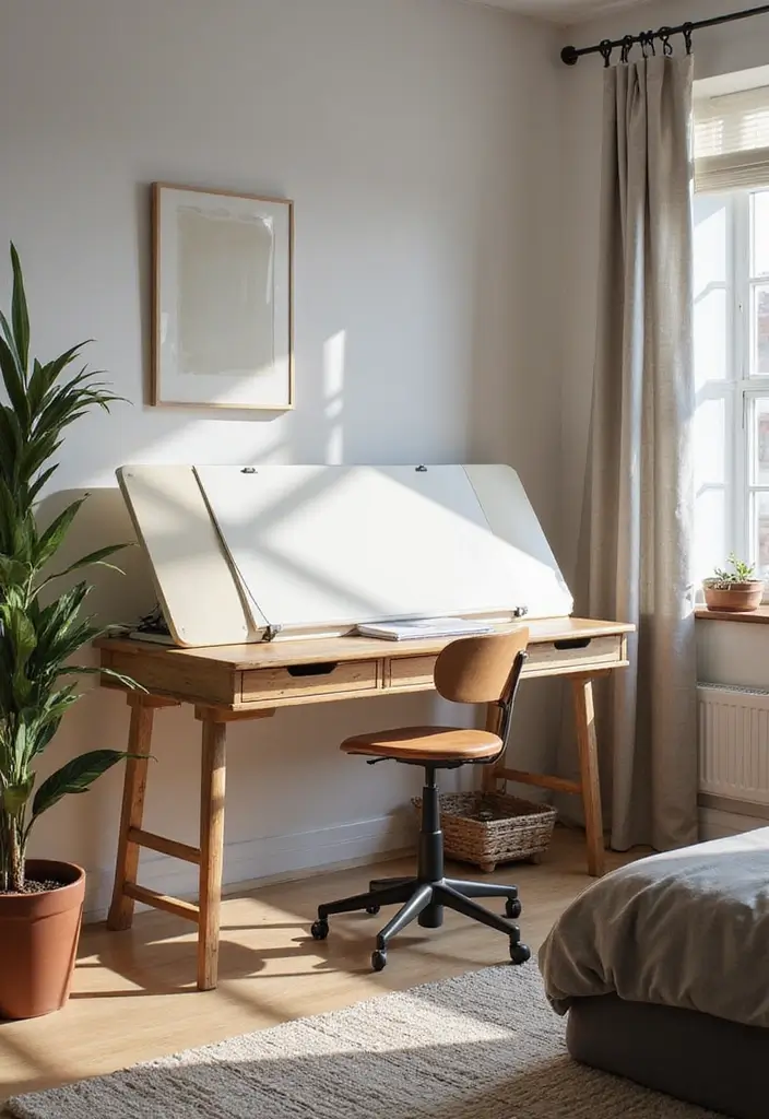 30 Folding Study Table Ideas Bedroom That Save Space Smartly - 23. Space-Efficient Drafting Table