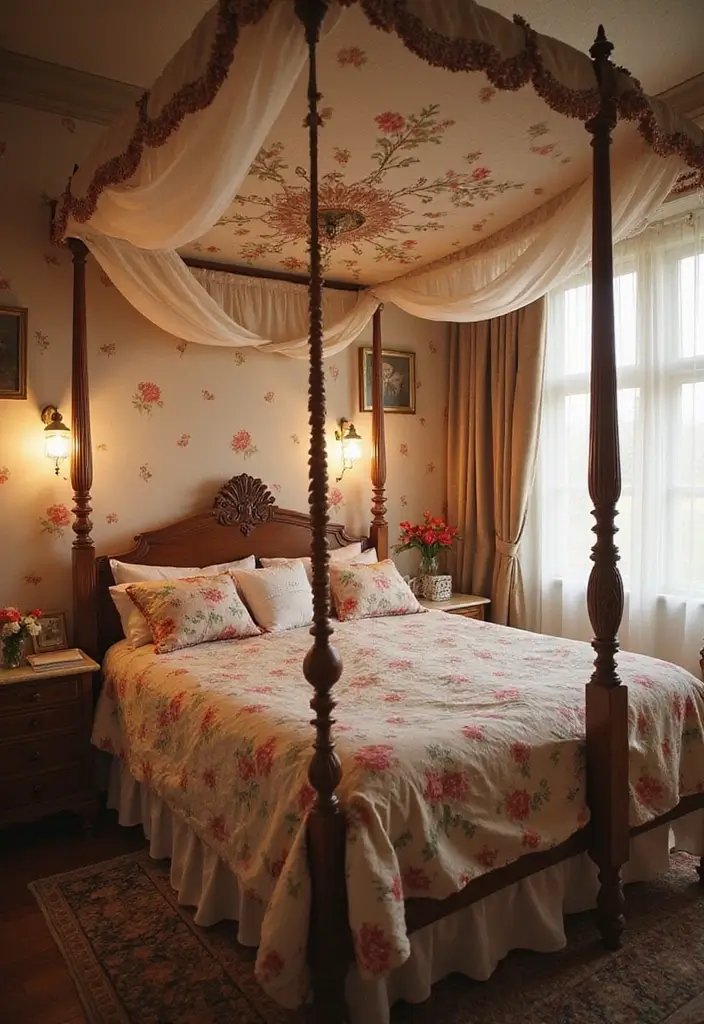 30 Four Poster Bedroom Ideas That Feel Regal & Dreamy - 17. Romantic Floral Accents