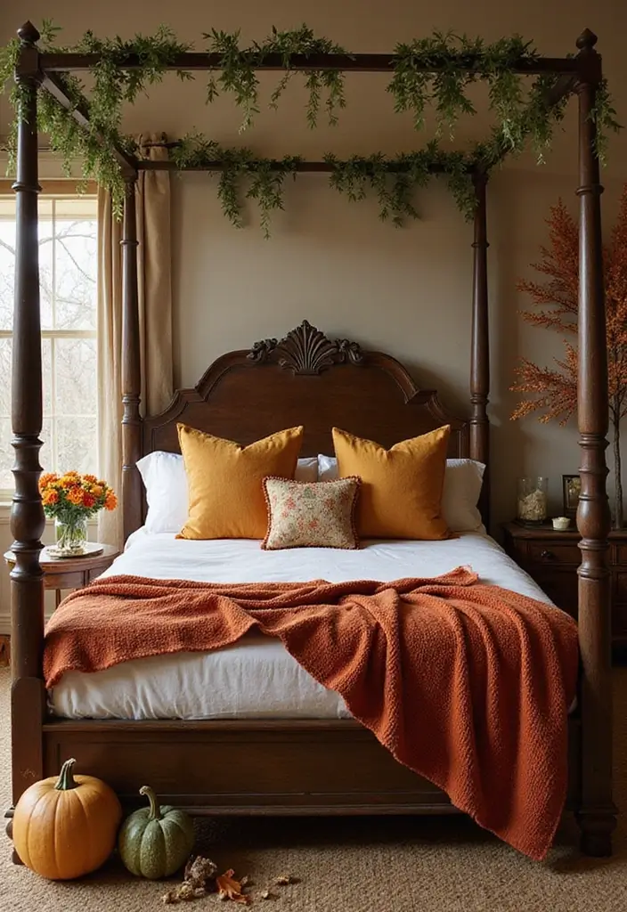 30 Four Poster Bedroom Ideas That Feel Regal & Dreamy - 29. Seasonal Decor