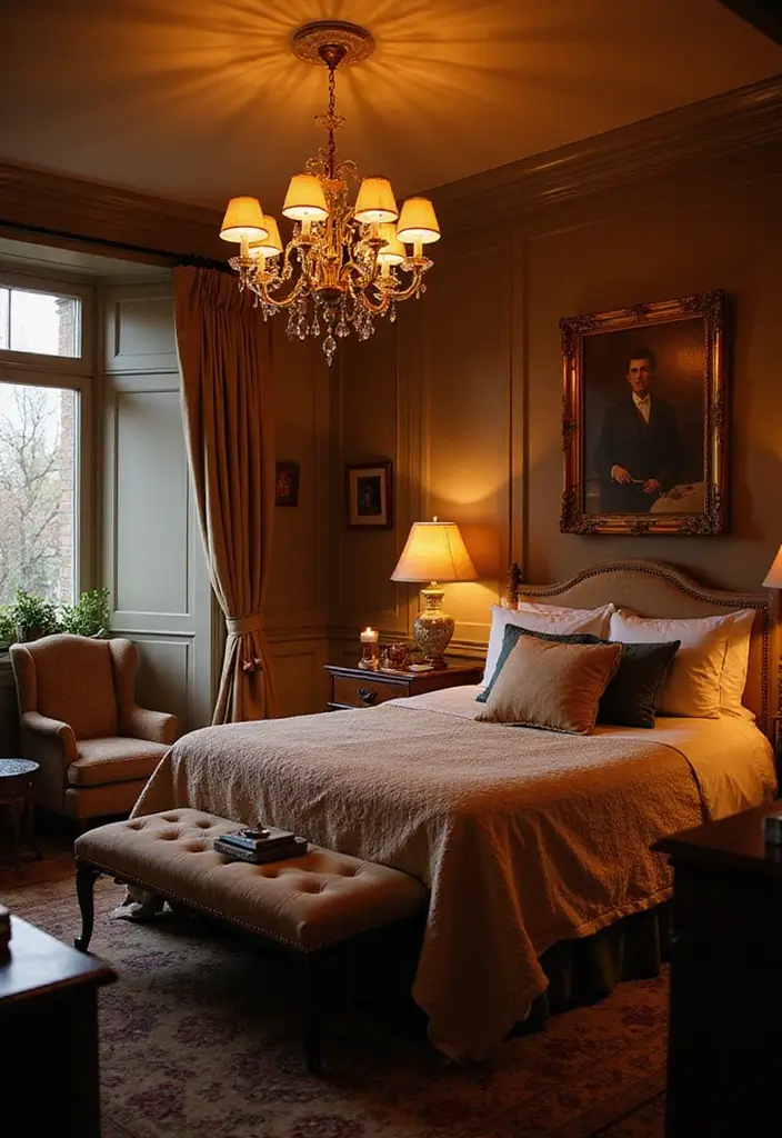 30 Modern Victorian Bedroom Ideas That Blend Old and New Perfectly - 22. Cozy Layered Lighting
