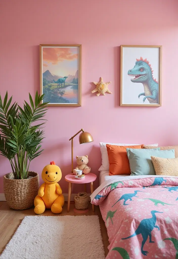 30 Pink Bedroom Ideas for Kids That Are Adorable and Playful - 11. Playful Dinosaur Den