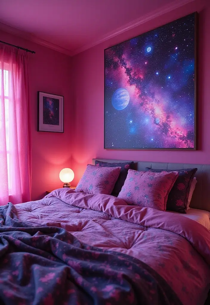 30 Pink Bedroom Ideas for Kids That Are Adorable and Playful - 15. Cosmic Galaxy Room