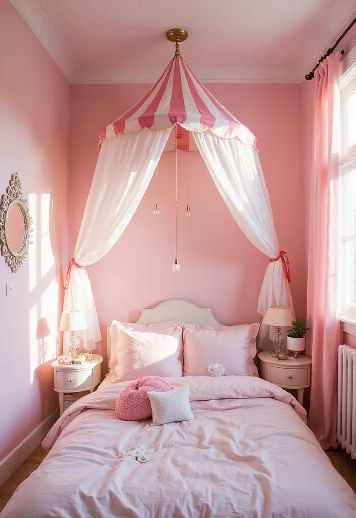 30 Pink Bedroom Ideas for Kids That Are Adorable and Playful - 21. Whimsical Circus Tent