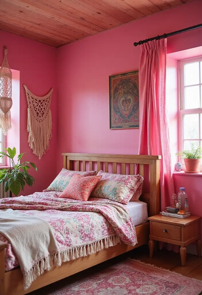 30 Pink Bedroom Ideas for Kids That Are Adorable and Playful - 23. Funky Retro Boho