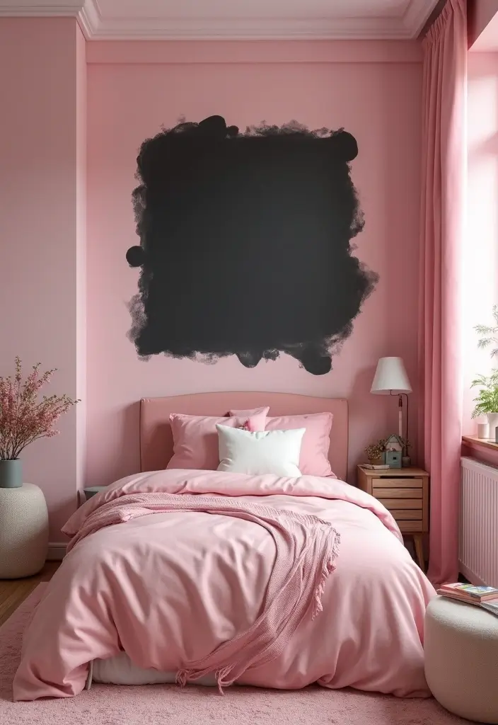 30 Pink Bedroom Ideas for Kids That Are Adorable and Playful - 27. Chalkboard Fun Zone