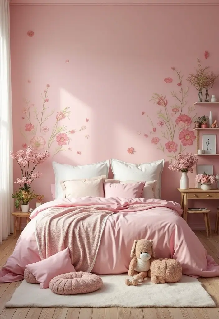 30 Pink Bedroom Ideas for Kids That Are Adorable and Playful - 28. Sweet Garden Party