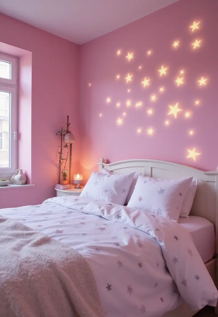 30 Pink Bedroom Ideas for Kids That Are Adorable and Playful - 7. Dreamy Starry Night