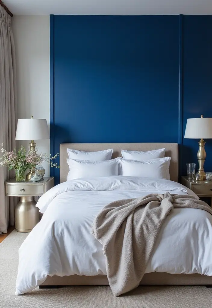 30 Royal Blue Room Ideas Bedroom That Feel Elegant & Relaxing - 1. Royal Blue Feature Wall