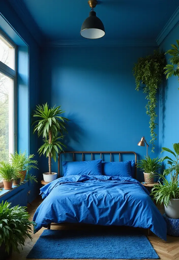 30 Royal Blue Room Ideas Bedroom That Feel Elegant & Relaxing - 11. Royal Blue and Greenery