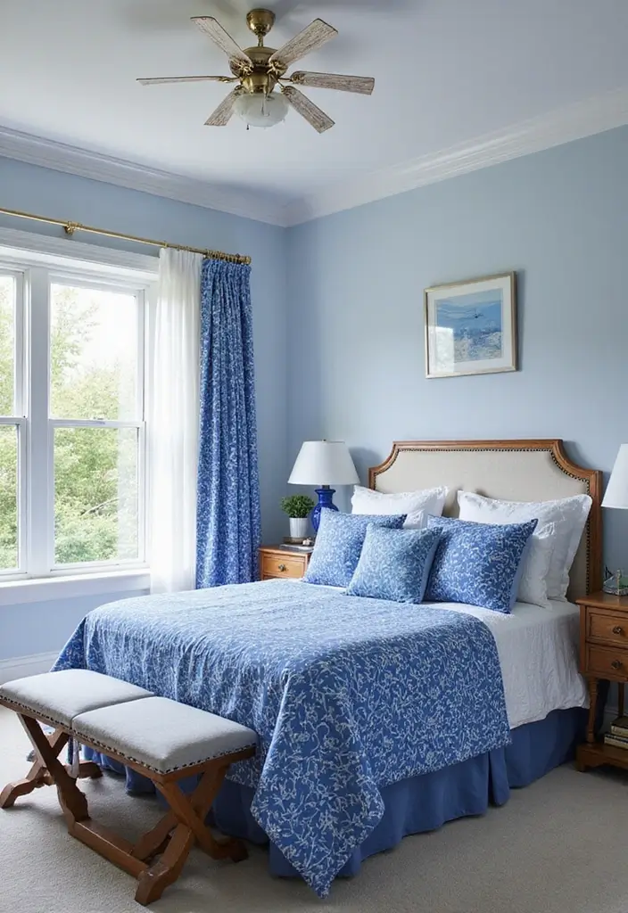 30 Royal Blue Room Ideas Bedroom That Feel Elegant & Relaxing - 16. Layered Blue and White