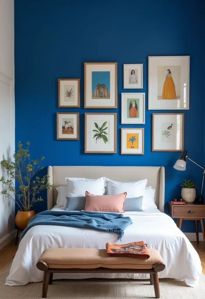 30 Royal Blue Room Ideas Bedroom That Feel Elegant & Relaxing - 26. Royal Blue Backdrop for Artwork