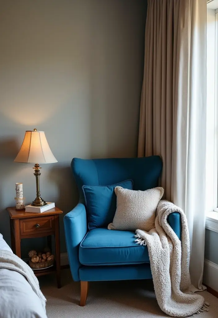 30 Royal Blue Room Ideas Bedroom That Feel Elegant & Relaxing - 27. Royal Blue for a Cozy Reading Nook