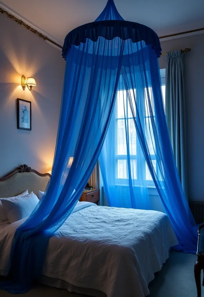 30 Royal Blue Room Ideas Bedroom That Feel Elegant & Relaxing - 29. Royal Blue Canopy
