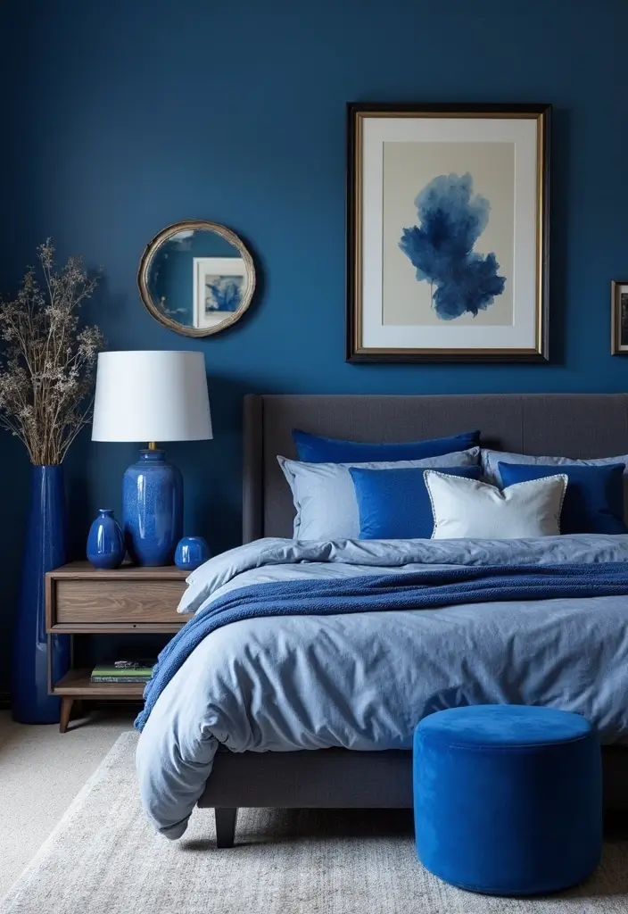 30 Royal Blue Room Ideas Bedroom That Feel Elegant & Relaxing - 3. Accents with Blue Home Accessories