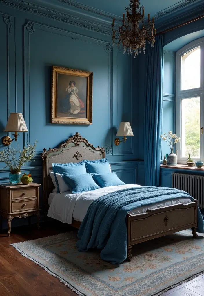 30 Royal Blue Room Ideas Bedroom That Feel Elegant & Relaxing - 7. Royal Blue in Vintage Decor