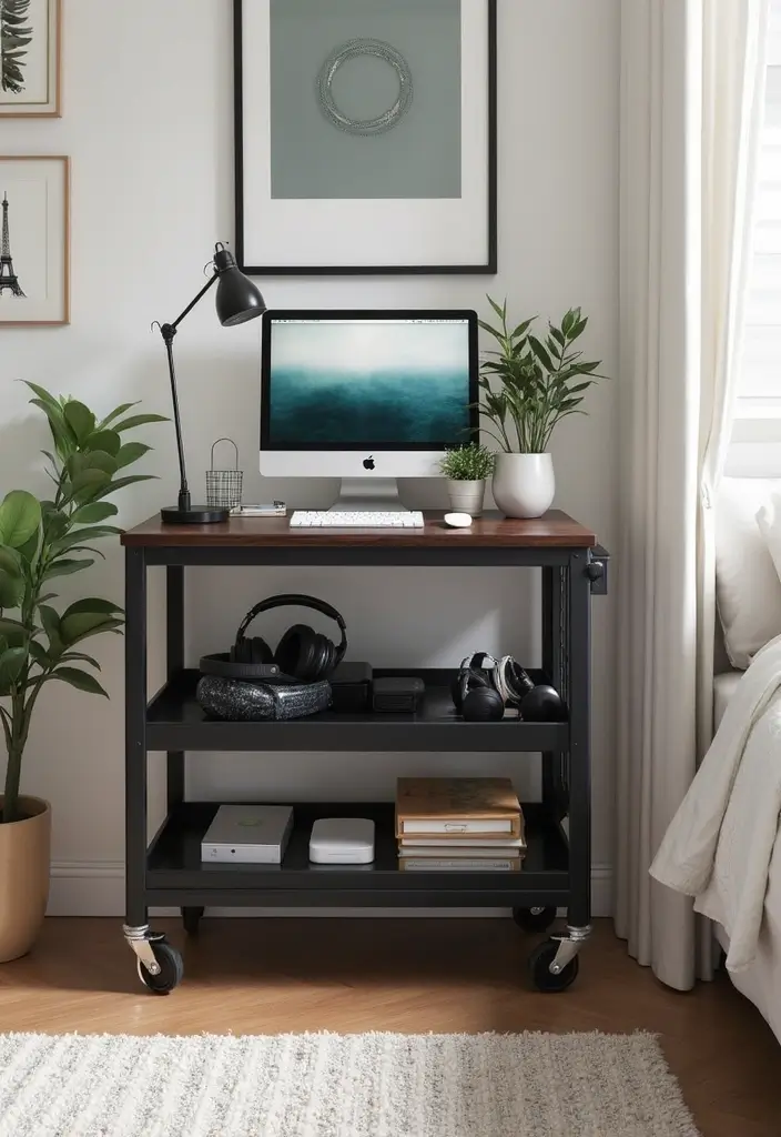 30 Utility Cart Ideas Bedroom That Keep Things Tidy & Mobile - 12. Tech Accessory Organizer