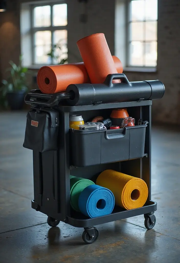 30 Utility Cart Ideas Bedroom That Keep Things Tidy & Mobile - 21. Fitness Gear Organizer