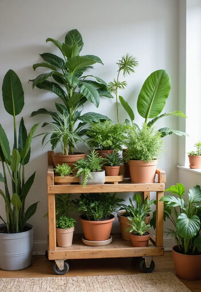 30 Utility Cart Ideas Bedroom That Keep Things Tidy & Mobile - 6. Plant Lover's Mobile Garden