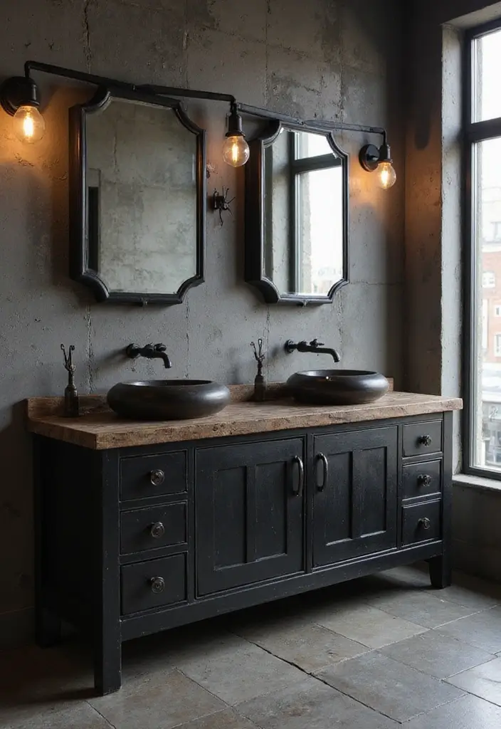 30 Vanity Ideas Bedroom Black That Add Bold Glamour - 15. Industrial Chic Black Vanity
