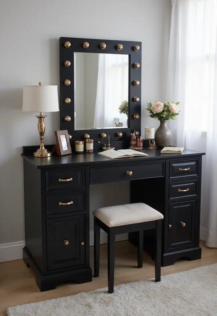 30 Vanity Ideas Bedroom Black That Add Bold Glamour - 18. Multi-functional Vanity