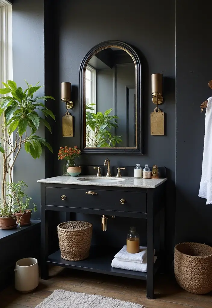 30 Vanity Ideas Bedroom Black That Add Bold Glamour - 22. Unique Furniture Combos