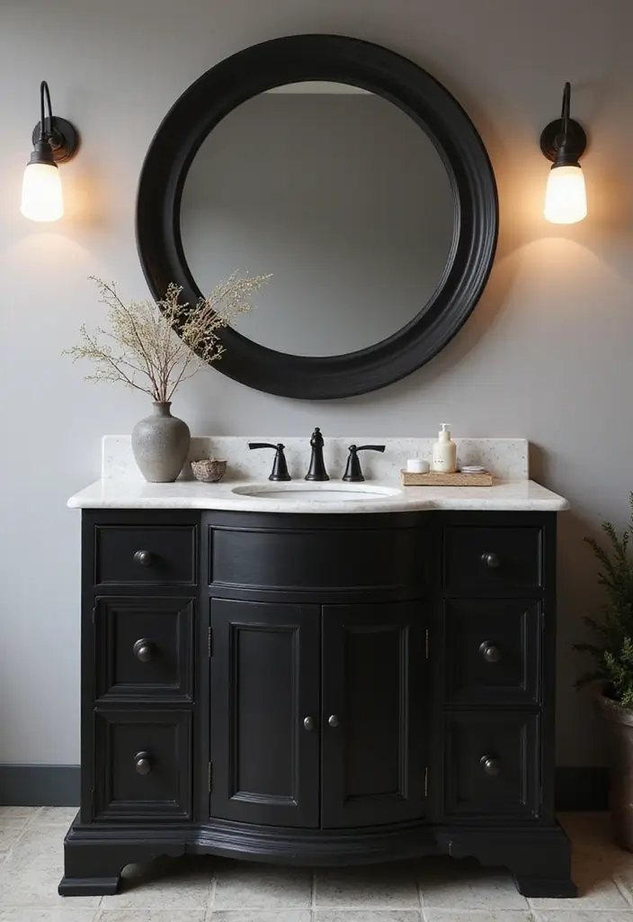 30 Vanity Ideas Bedroom Black That Add Bold Glamour - 25. Rounded Edges for Softness