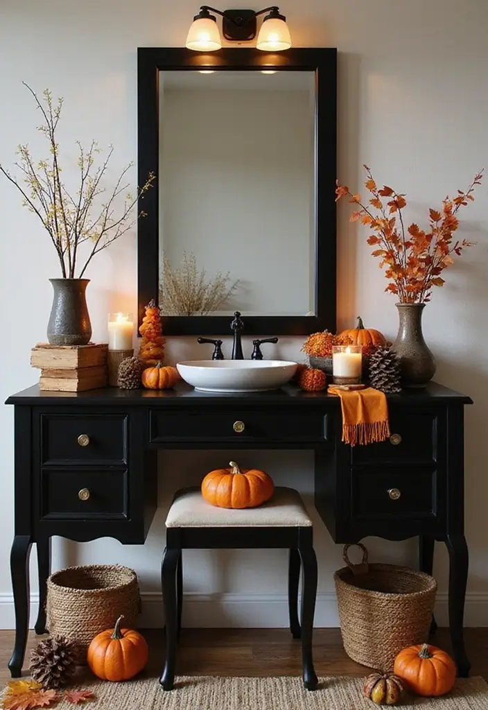 30 Vanity Ideas Bedroom Black That Add Bold Glamour - 27. Seasonal Decor Updates