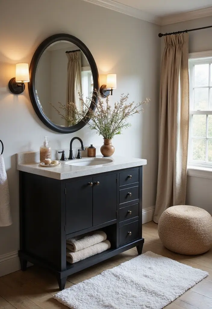 30 Vanity Ideas Bedroom Black That Add Bold Glamour - 29. Soft Textiles and Fabrics