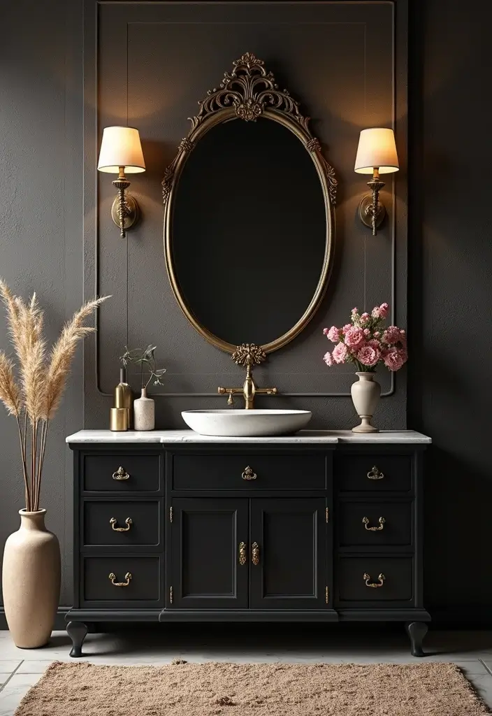 30 Vanity Ideas Bedroom Black That Add Bold Glamour - 8. Textured Black Finishes