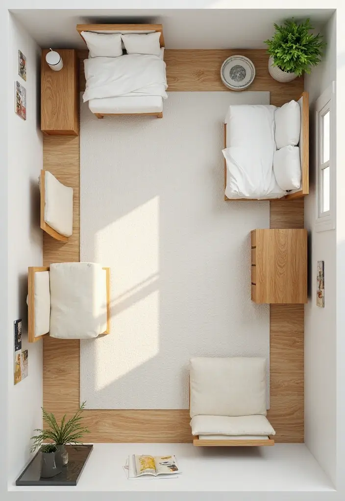 25 Aesthetic Small Bedroom Ideas That Look Bigger Instantly - 21. Strategically Place Furniture
