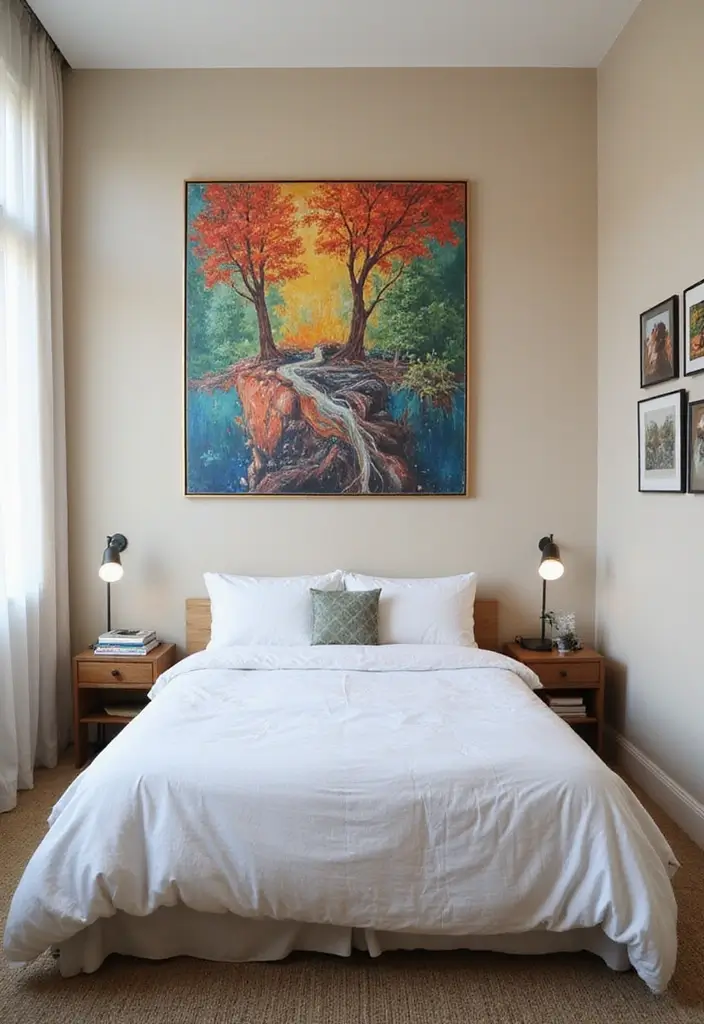 25 Aesthetic Small Bedroom Ideas That Look Bigger Instantly - 6. Statement Wall Art