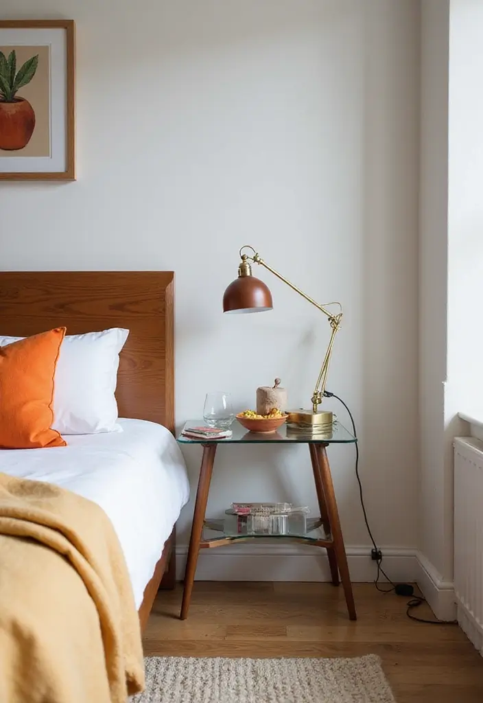 25 Bedroom Side Table Ideas That Look Cute & Functional - 10. Glass Side Table