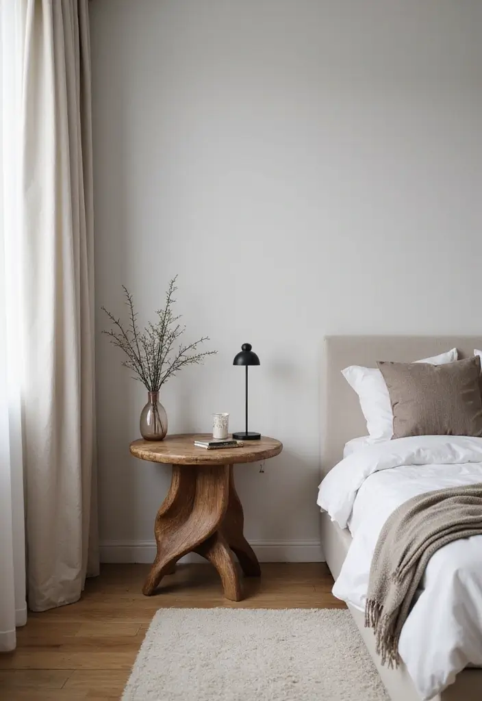25 Bedroom Side Table Ideas That Look Cute & Functional - 20. Unique Shape Side Table