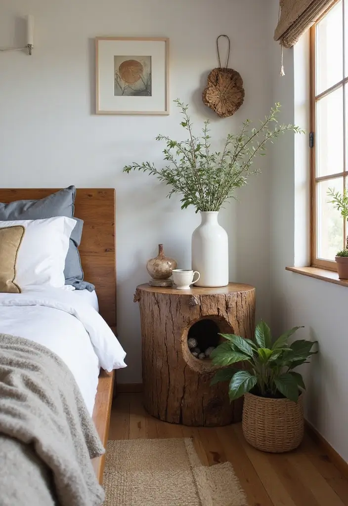 25 Bedroom Side Table Ideas That Look Cute & Functional - 22. Whimsical Tree Branch Table