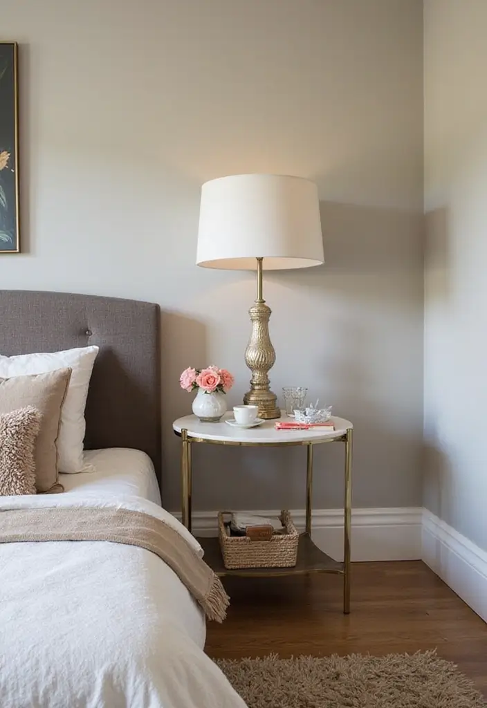 25 Bedroom Side Table Ideas That Look Cute & Functional - 25. Chic Tray Table
