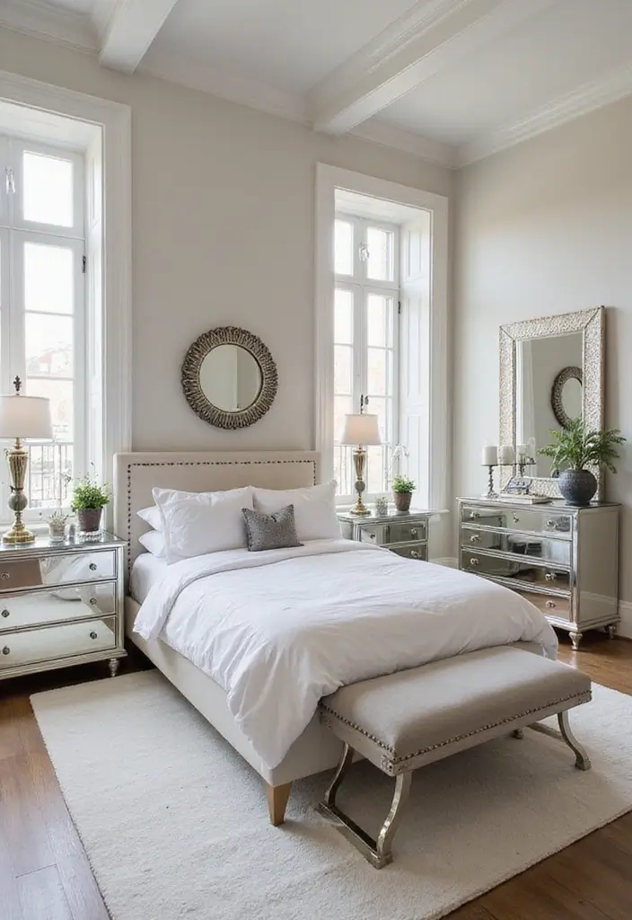 25 Black and Silver Bedroom Ideas That Feel Glamorous & Modern - 10. Mirrored Elements