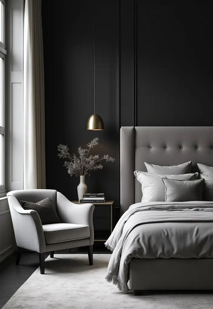 25 Black and Silver Bedroom Ideas That Feel Glamorous & Modern - 11. Monochrome Upholstery