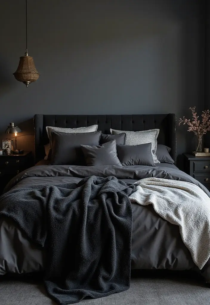 25 Black and Silver Bedroom Ideas That Feel Glamorous & Modern - 17. Luxurious Throws and Pillows