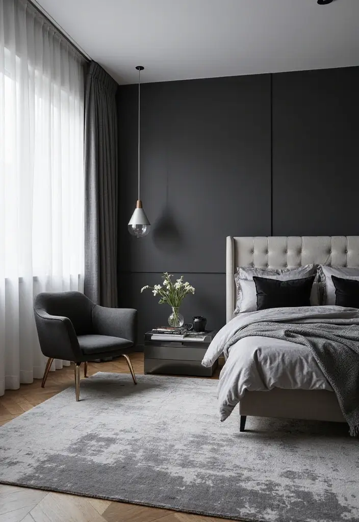 25 Black and Silver Bedroom Ideas That Feel Glamorous & Modern - 4. Sleek Furniture Choices